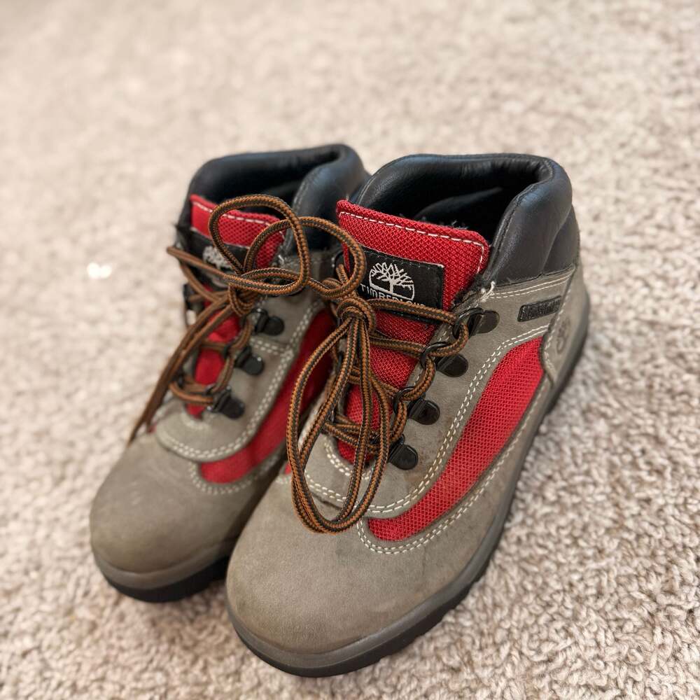 Timberland Kids Hiking Boots Size 1.5 Gray Red Waterproof Outdoor EUC